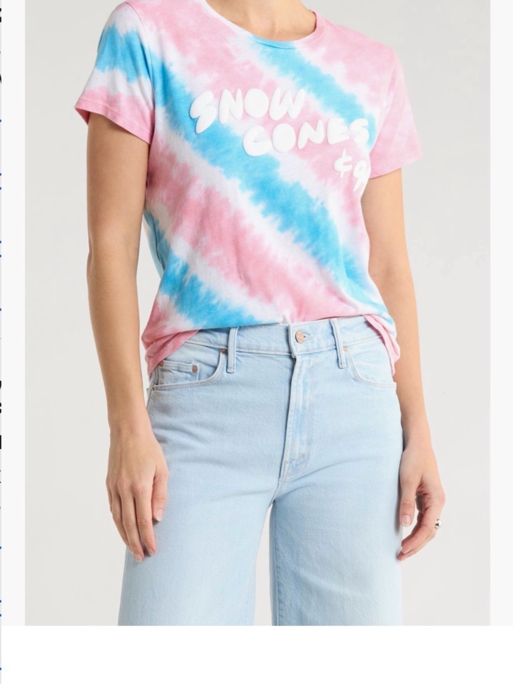 MOTHER Pink & Blue Tie-Dye Short Sleeve Tee with 'Snow Cones' Graphic